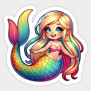 Rainbow Tail Kawaii Blonde Mermaid Sticker